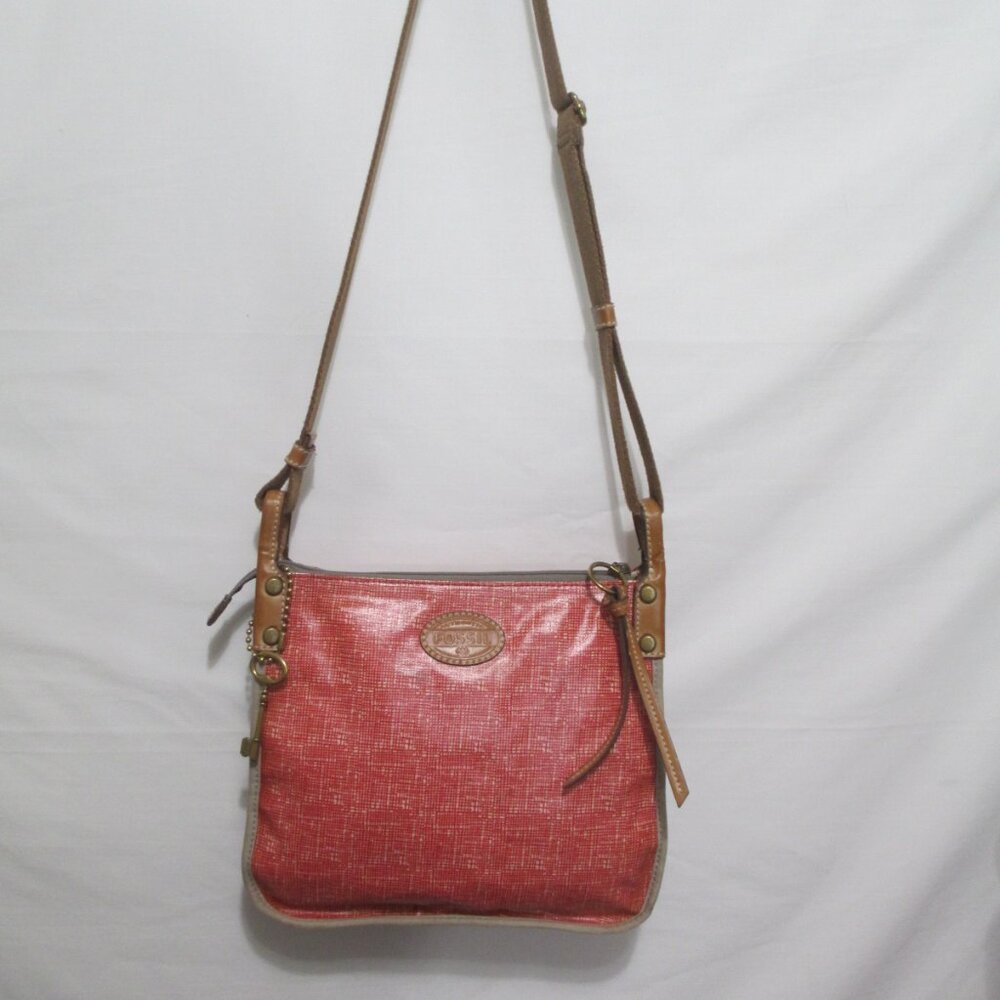 FOSSIL Orange Crossbody Coated Canvas Purse with BRASS KEY